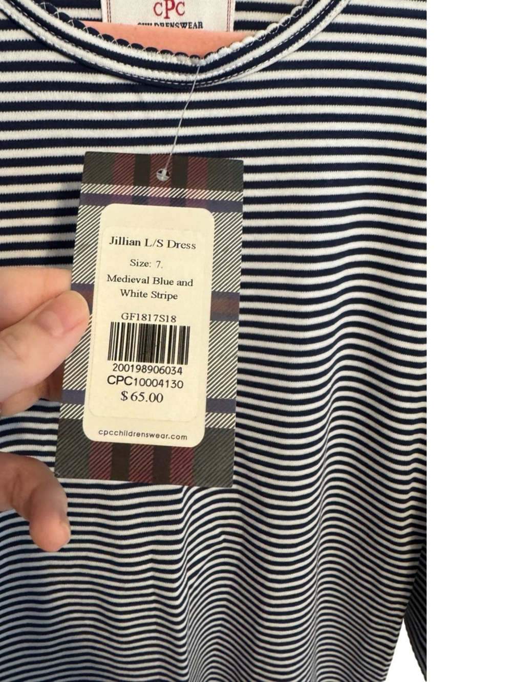 CPC Childrenswear Jillian Dress Size 7 Blue White Stripe Casual Girls Dress NWT - Picture 5 of 6